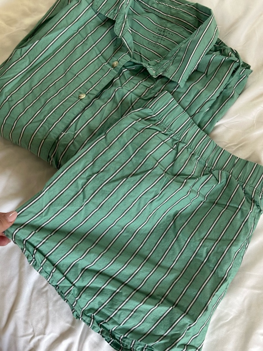 American Eagle Outfitters Teal and White Striped Button-Down Shirt - Picture 2 of 3
